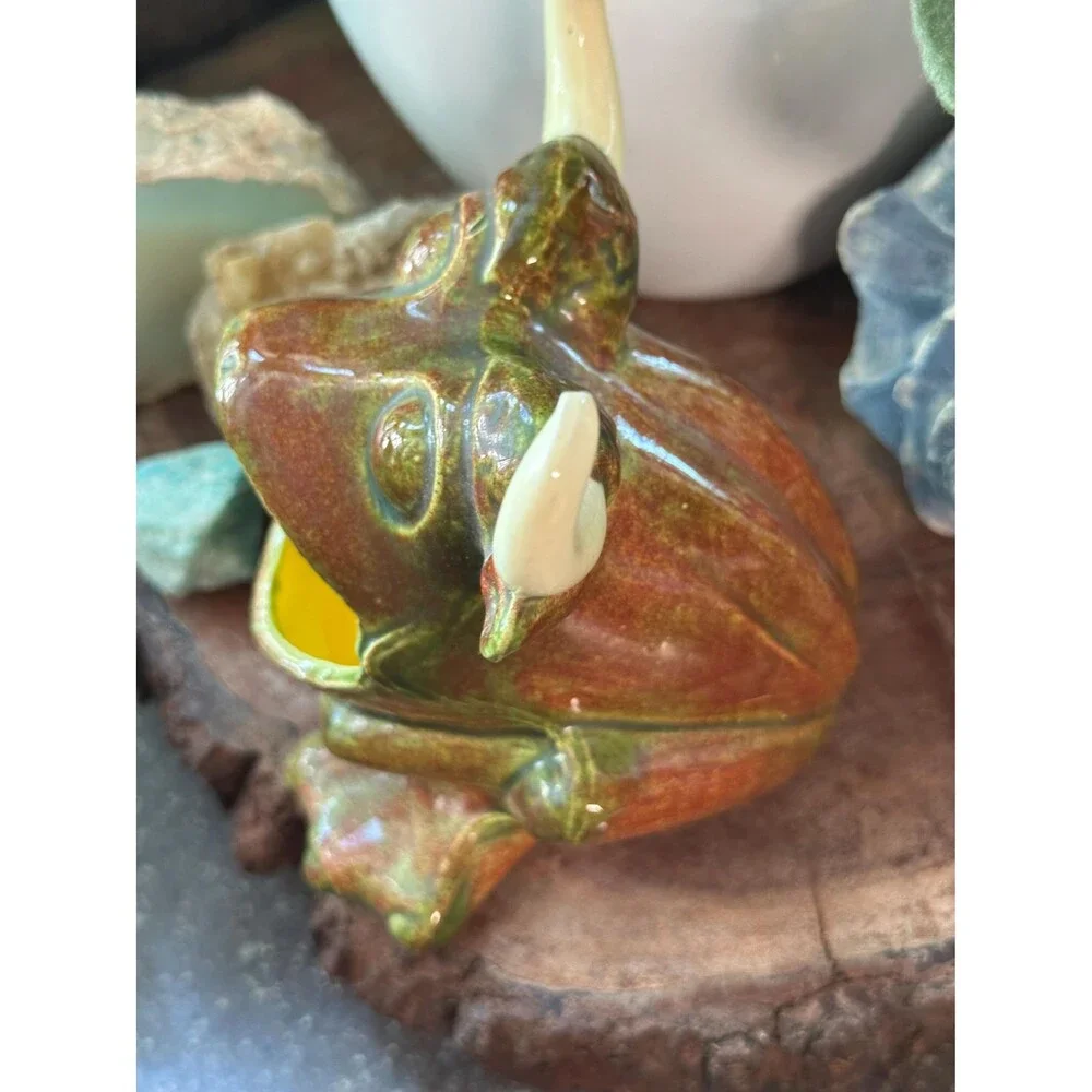 Vintage Ceramic Bullfrog Sponge Holder Horned Frog Kitchen Sink Caddy 1970s Hand